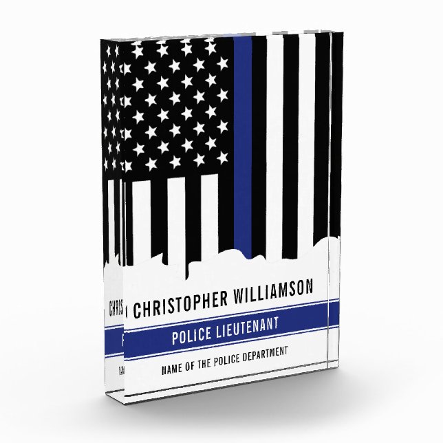 Custom Police Officer Thin Blue Line Flag  Photo Block (Left)