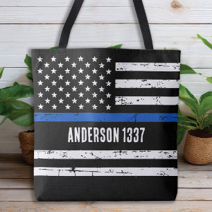 Custom Police Officer Thin Blue Line Personalised Tote Bag
