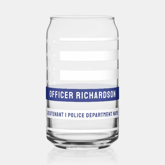 Custom Police Officer Thin Blue Line Police Dept Can Glass (Left)