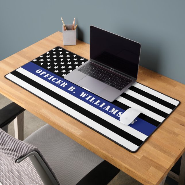 Custom Police Officer Thin Blue Line Police Dept. Desk Mat (Office 2)