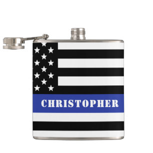 Custom Police Officer Thin Blue Line Police Dept. Hip Flask