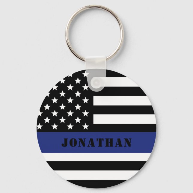 Custom Police Officer Thin Blue Line Police Dept. Key Ring (Front)