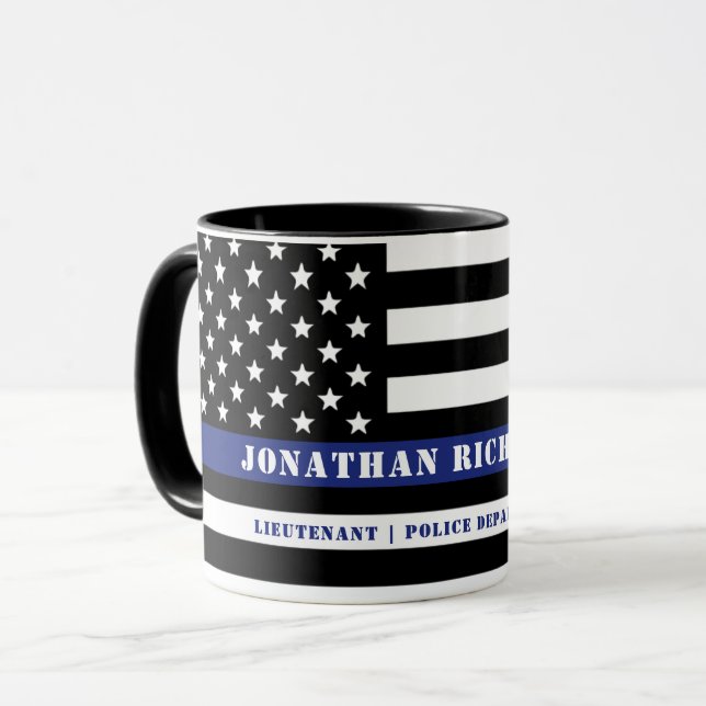 Custom Police Officer Thin Blue Line Police Dept Mug (Front Left)