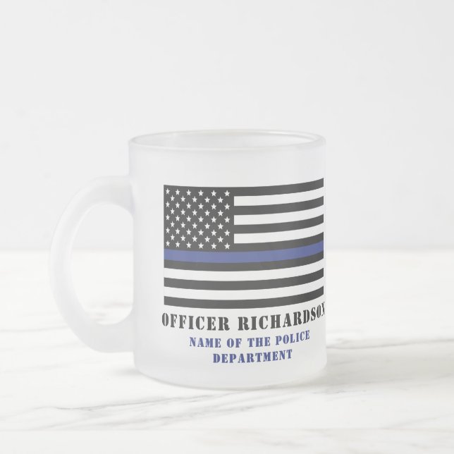 Custom Police Officer Thin Blue Line Police Frosted Glass Coffee Mug (Left)