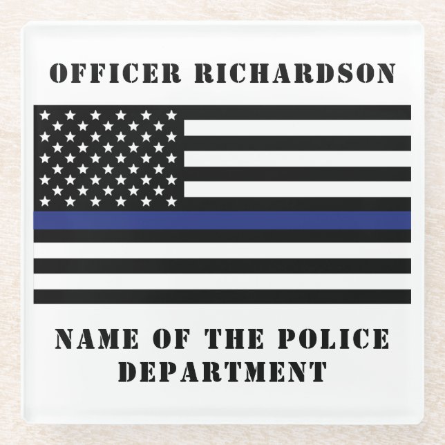 Custom Police Officer Thin Blue Line Police Glass Coaster (Front)