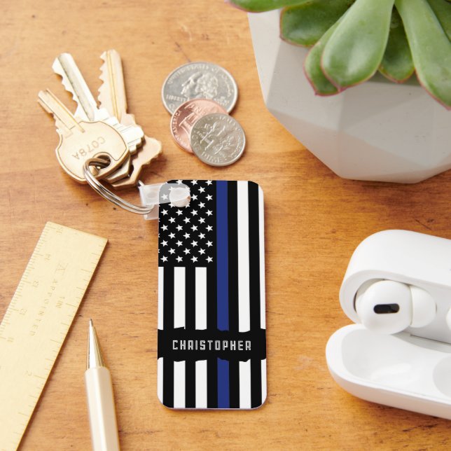 Custom Police Officer Thin Blue Line Police Key Ring (Desk)