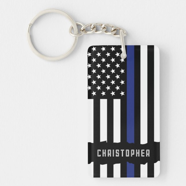 Custom Police Officer Thin Blue Line Police Key Ring (Front)