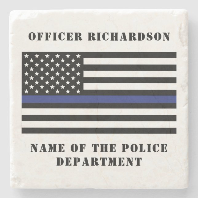 Custom Police Officer Thin Blue Line Police Stone Coaster (Front)
