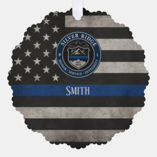 Custom Police Thin Blue Line American Flag Tree Decoration Card