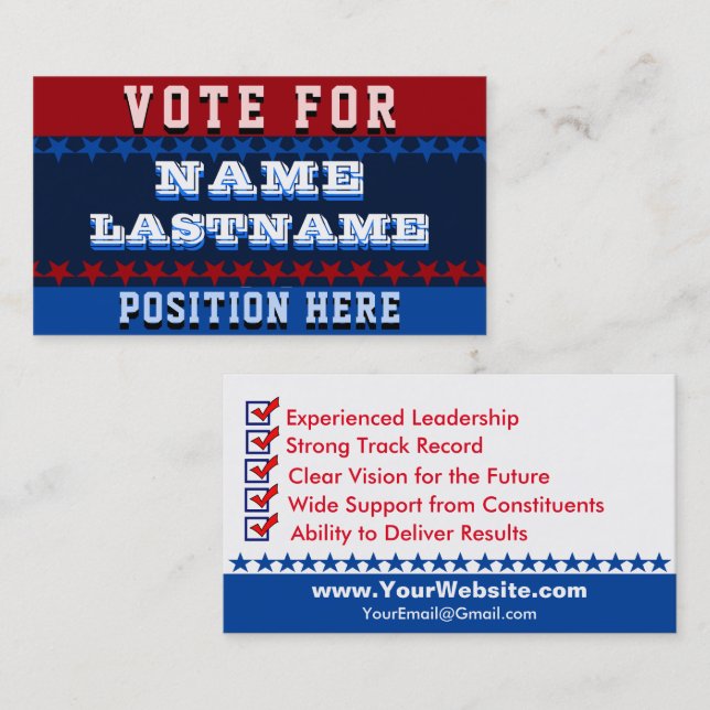 Custom Political Campaign Template Business Card (Front/Back)
