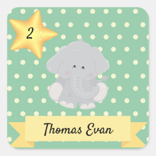 Custom Polka Dot Elephant with Name and Age Square Sticker