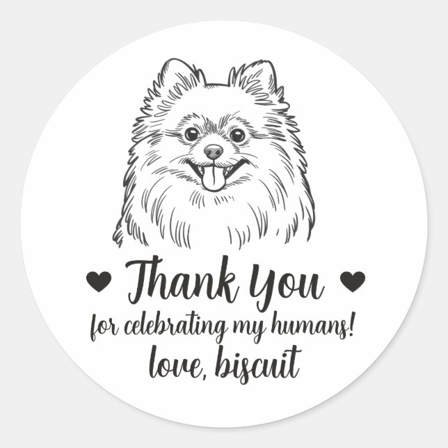 Custom Pomeranian Dog Wedding Favour Stickers (Front)