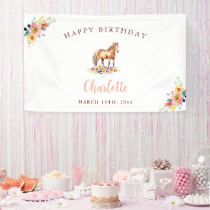 Custom Pony Birthday Cute Horse Floral Banner