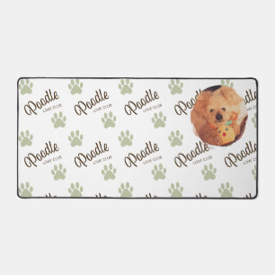 Custom Poodle Love Club Photo & Sage Paw Pattern Desk Mat
