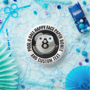 Custom Pool 8 Ball Party BLUE EYES Happy Face 7" Paper Plate