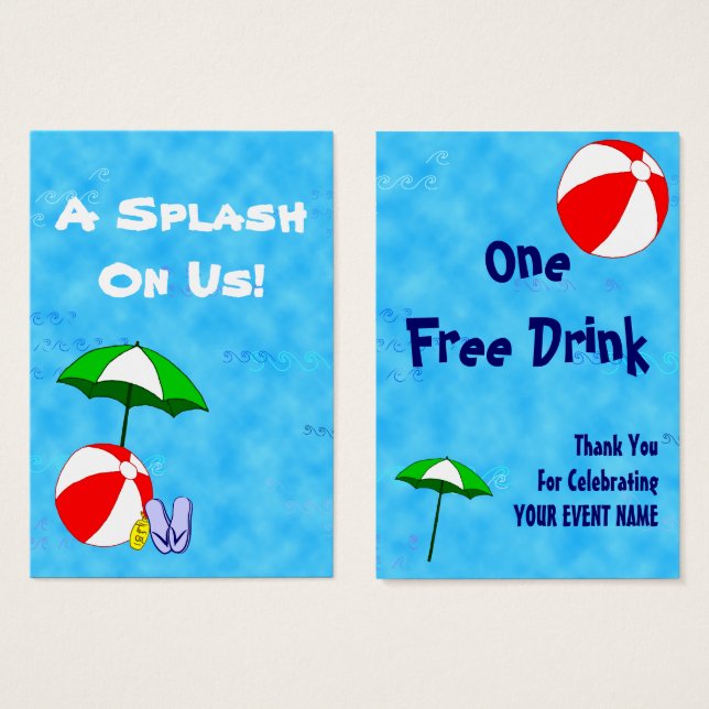 Custom Pool Party Event Drink Meal Ticket (Front & Back)