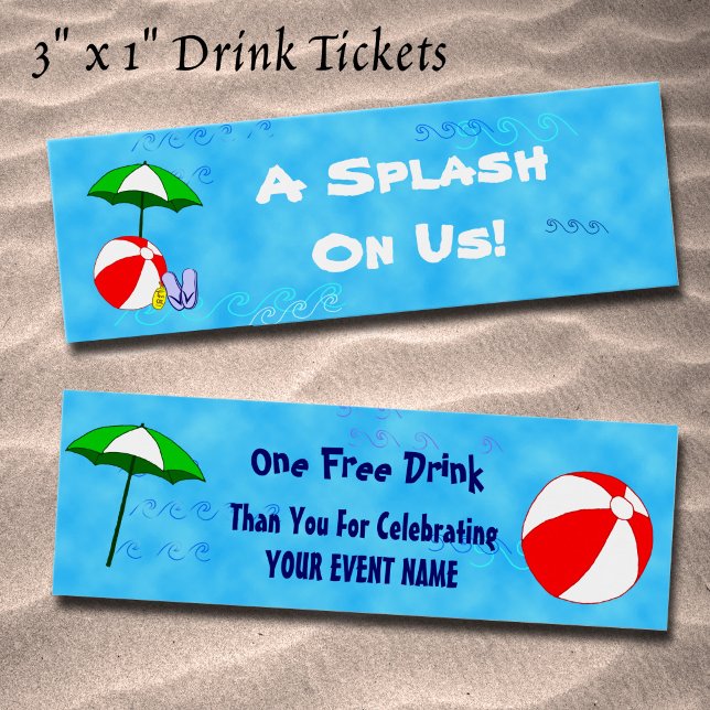 Custom Pool Party Event Drink Ticket (Pool Party Event Drink Tickets)