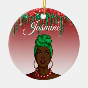 Custom Pop Art Girl  Personalised African American Ceramic Tree Decoration