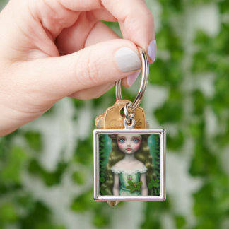 Custom Pop Surrealism Girl in Green Key Ring
