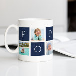 Custom Poppop Grandfather Photo Collage Coffee Mug<br><div class="desc">Create a sweet keepsake for a beloved grandpa this Father's Day or Grandparents Day with this simple design that features six of your favourite Instagram photos, arranged in a collage layout with alternating squares in navy blue, spelling out "Poppop." Personalise with favourite photos of his grandchildren for a treasured gift...</div>