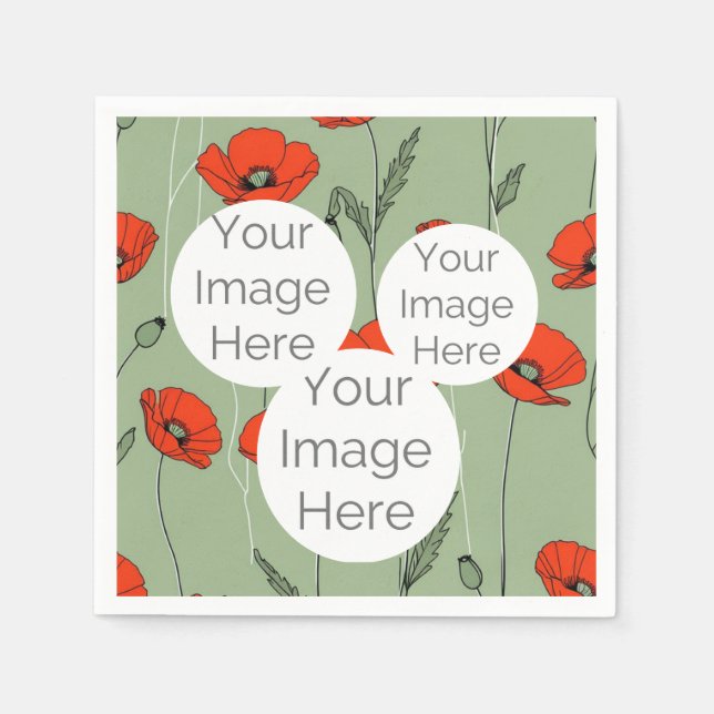 Custom Poppy Flower Napkin – 3 Photo Template (Front)
