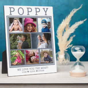 Custom Poppy We Love You 8 Photo Collage  Grey Plaque