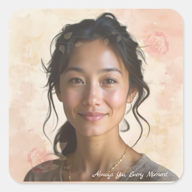 Custom Portrait for Her – Personalized Photo Gift Square Sticker (Front)