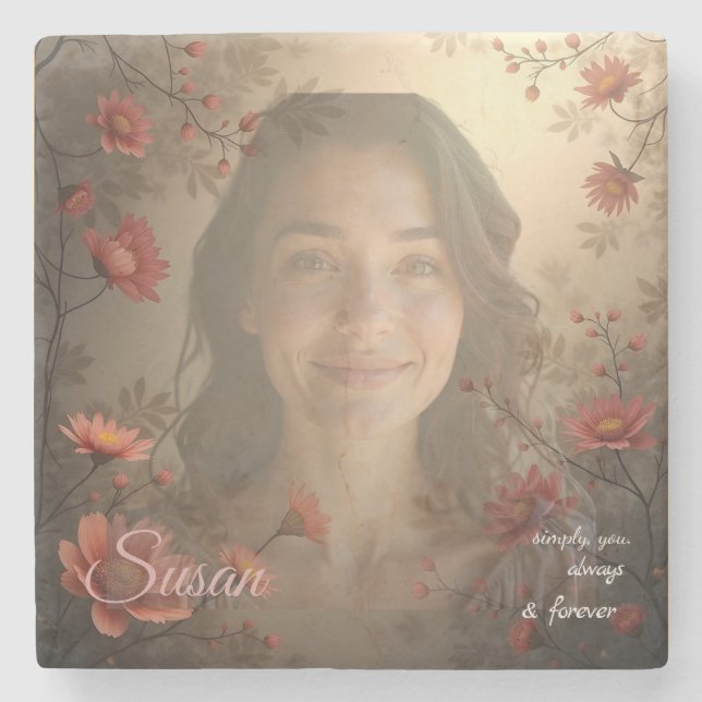 Custom Portrait for Her – Personalized Photo Gift Stone Coaster (Front)
