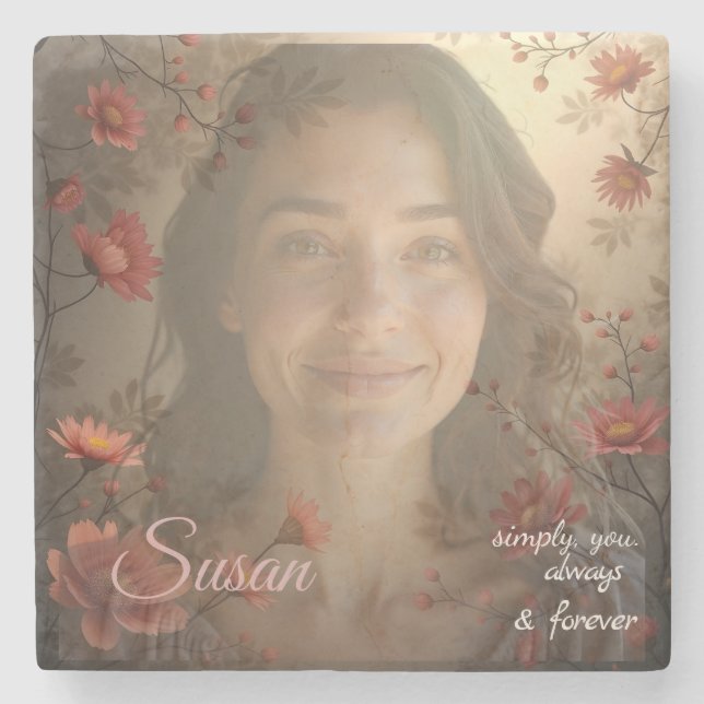 Custom Portrait for Her – Personalized Photo Gift Stone Coaster (Front)