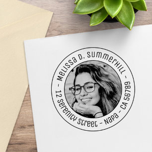 Custom Portrait Photo Round Address Rubber Stamp