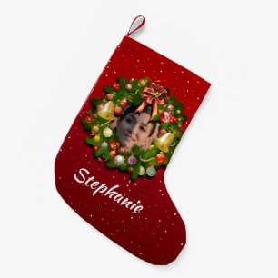 Custom Portrait Wreath Small Christmas Stocking