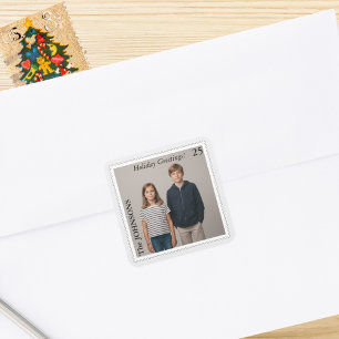 Custom Postage Stamp Style Photo Holiday Square Sticker
