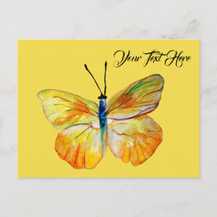 Custom Postcard, Yellow Butterfly Watercolor art Postcard