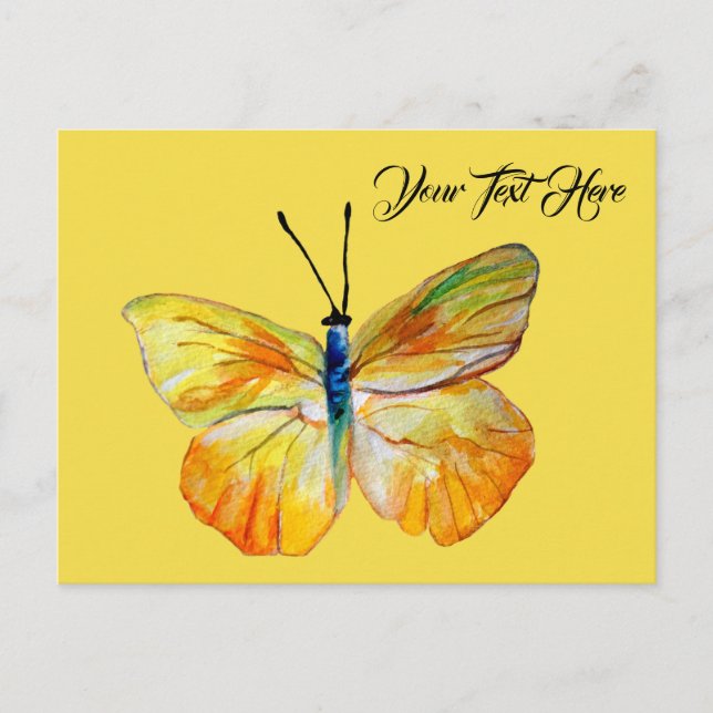 Custom Postcard, Yellow Butterfly Watercolor art Postcard (Front)