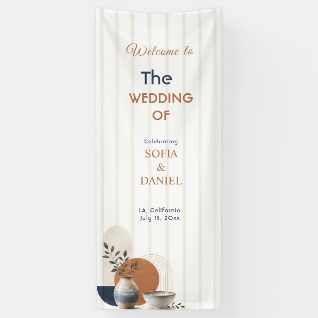 Custom Pottery Wedding Welcome Sign, Linen Wedding Banner (Vertical)