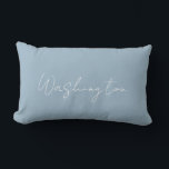 Custom Powder Blue Family Name Script Minimalist Lumbar Cushion<br><div class="desc">With a thin script and powder blue, this custom throw pillow is a nice addition for a minimalist, modern decor theme. The options to change the font, colour, and overall colour (background) of the pillow are available.</div>