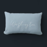Custom Powder Blue Family Name Script Minimalist Lumbar Cushion<br><div class="desc">With a thin script and powder blue,  this custom throw pillow is a nice addition for a minimalist,  modern decor theme. The options to change the font,  colour,  and overall colour (background) of the pillow are available.</div>