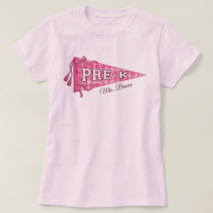 Custom Pre-K School Pennant Teacher Name Pink T-Shirt
