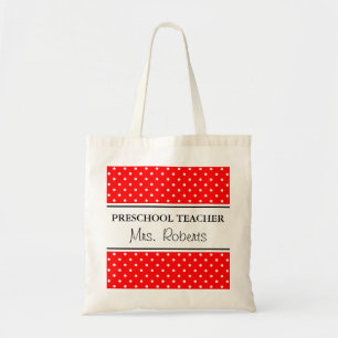 Custom pre school teacher tote bag Red polka dot
