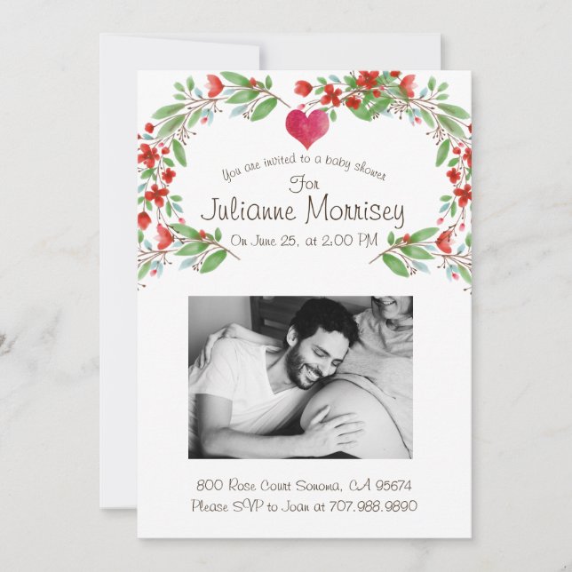 Custom Pregnant Mum Baby Bump Photo Baby Shower Invitation (Front)