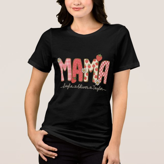 Custom Preppy Mama Strawberry Floral Name Shirt  (Front)