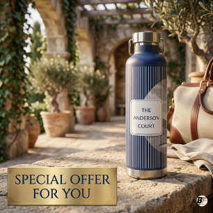 Custom Preppy Navy Pinstripe Country Club Water Bottle