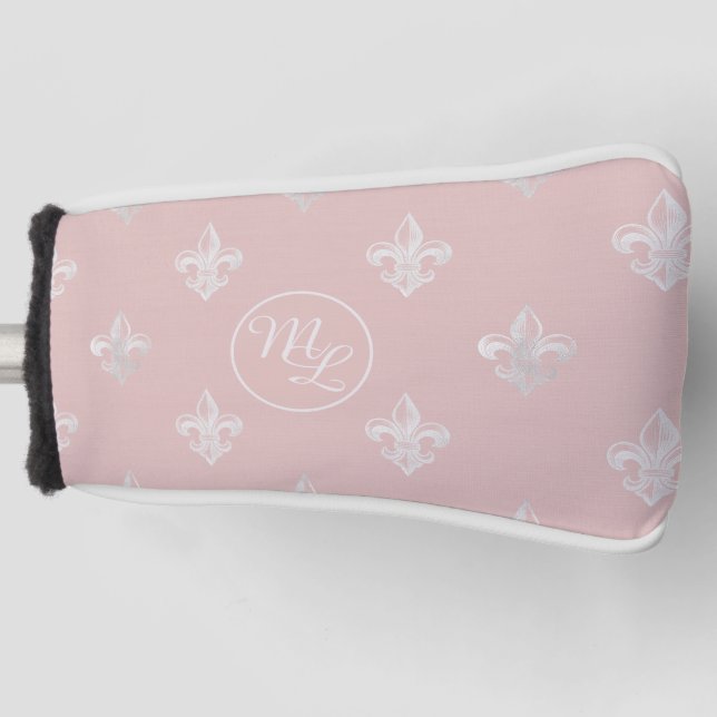 Custom Preppy pink Fleur de Lis putter Golf Head Cover (Front)