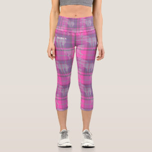 Custom preppy pink purple horse tartan  capri leggings