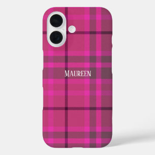 Custom preppy pink & purple plaid tartan iPhone 16 case