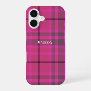 Custom preppy pink & purple plaid tartan iPhone 16 case