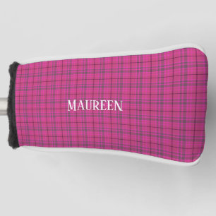 Custom preppy pink & purple plaid tartan putter golf head cover