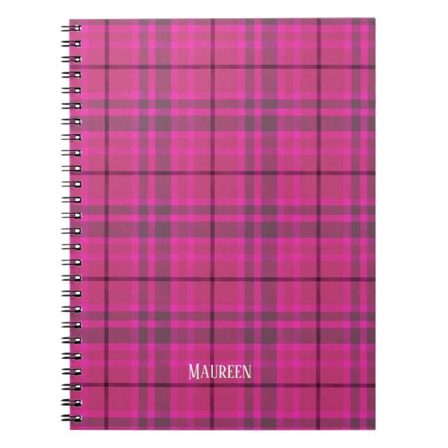Custom preppy pink & purple plaid tartan trendy notebook (Front)