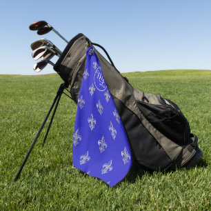 Custom Preppy royal blue Fleur de Lis Golf Towel