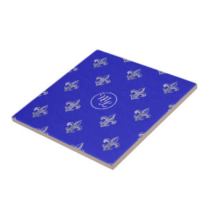 Custom Preppy Royal Blue Fleur de Lis Tile